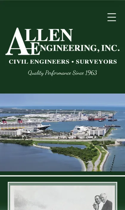 Allen Engineering homepage on a phone